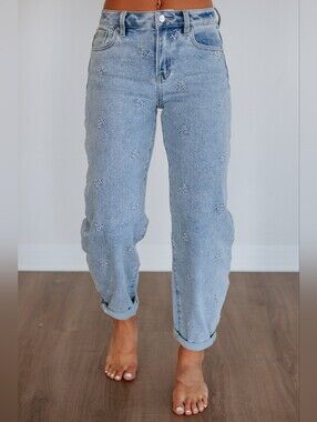 Risen Jeans 3/26 High Rise Leaf Embroidered Barrel Jeans 3/26 NWT